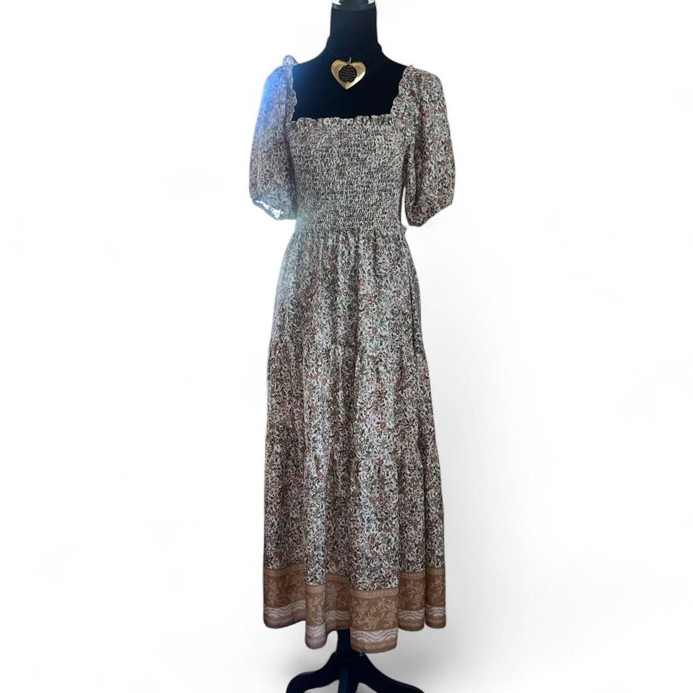 Blue Rain Women's Multicolored Tiered Milkmaid Babydoll Maxi Dress SZ S